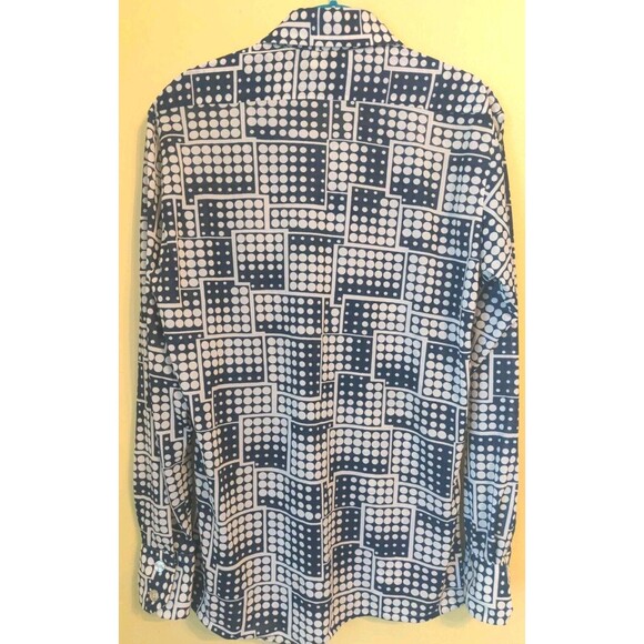 Vintage 1960s Jaime Roman Dagger Collar Disco Hippie Shirt Men's Sz M Blue Dots - Picture 9 of 11